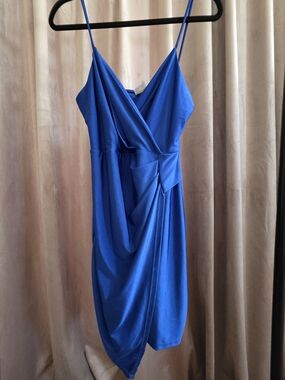 E.L.H. Studio Royal Blue Draped Cocktail Dress Size Small Asymmetrical Party